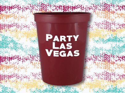 Burgundy, 16 oz. Plastic Stadium Cup imprinted with Party Las Vegas logo, great for festivals, nightclubs and parties